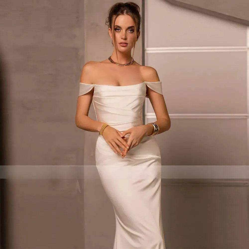 Glamorous White/Cream Formal Gown for Special Occasions Simple Ivory Satin Mermaid Wedding Dress