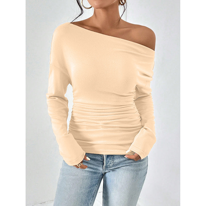 Off The Shoulder Tops Long Sleeve T Shirts Going Out Tops Casual Trendy Ruched Slim Fitted Tees
