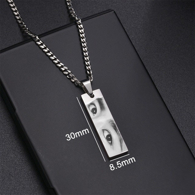 Custom Eyes Photo Necklace Stainless Stee Customized Engrave Eye Necklaces Personalized Picture Name Necklace For Men & Women