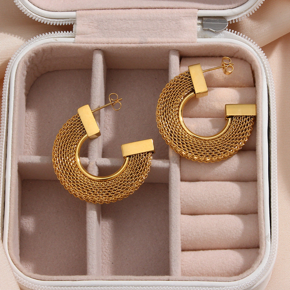 Textured Bold Gold Hoop Earrings – Statement Luxury Fashionable Personalized Popular Stainless Steel Earrings Jewelry For Women's
