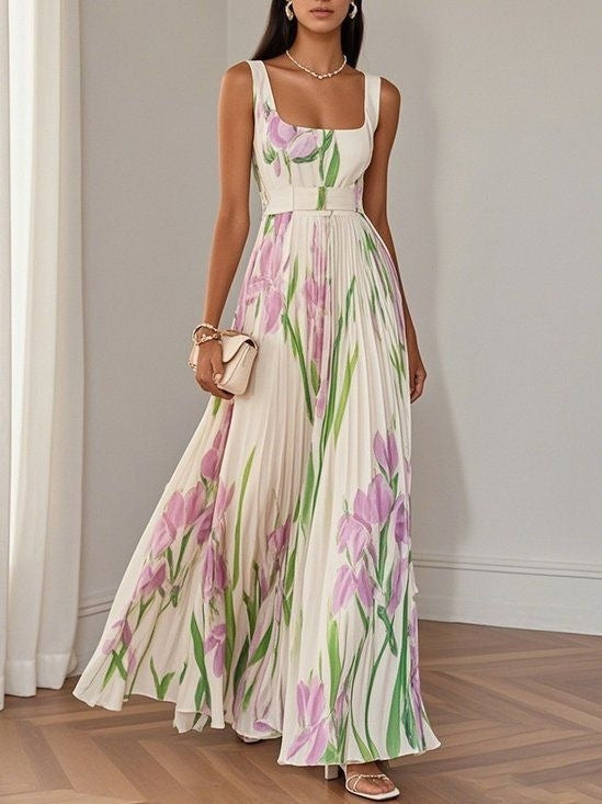 European And American Pleated Printing Dress For Women's