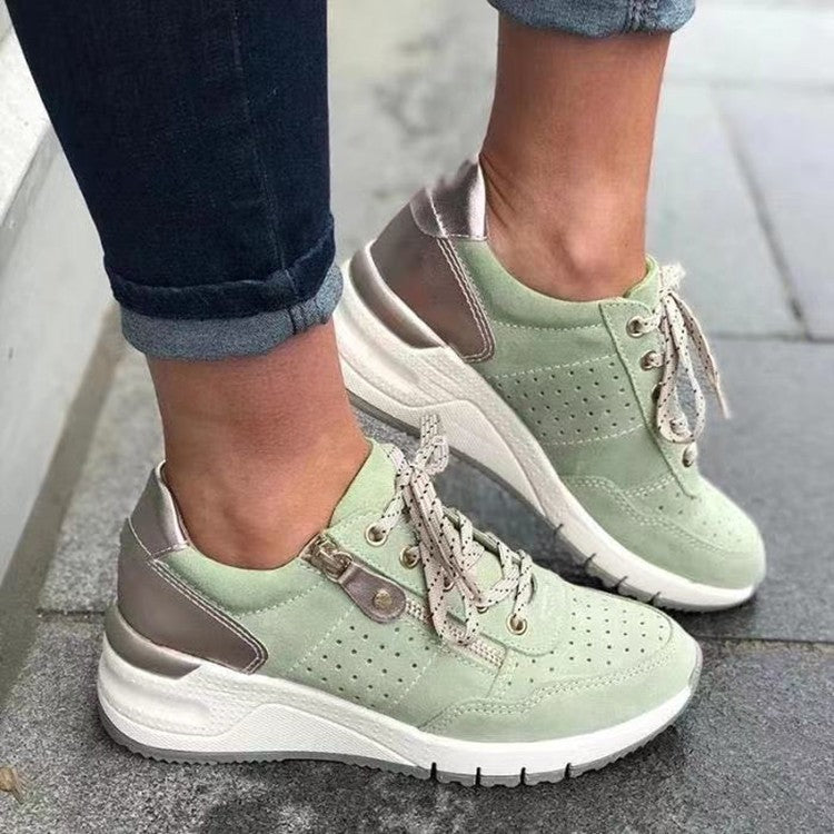 Versatile Fashion Sneakers with Contrast Panels Fashion Lace-up Sneakers Women Cozy Tinck-soled Sports Shoes