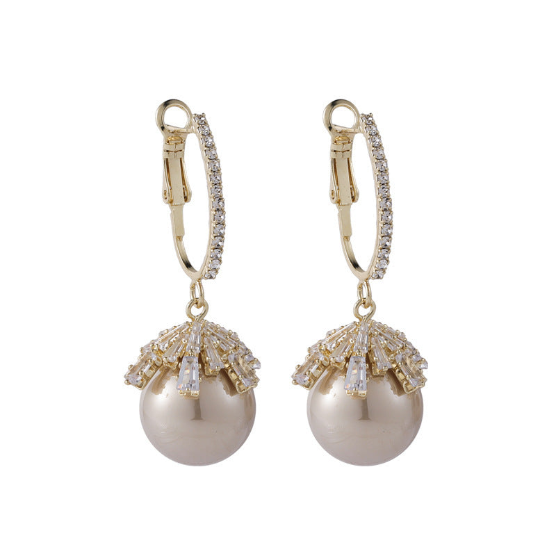Luxury Faux Pearl Drop Earrings | Sparkling Crystal Hoops