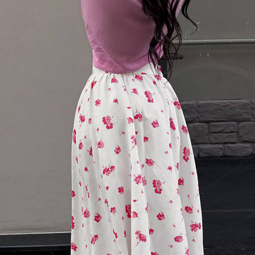 Split Floral Skirt Fashionable High Waist For Women's