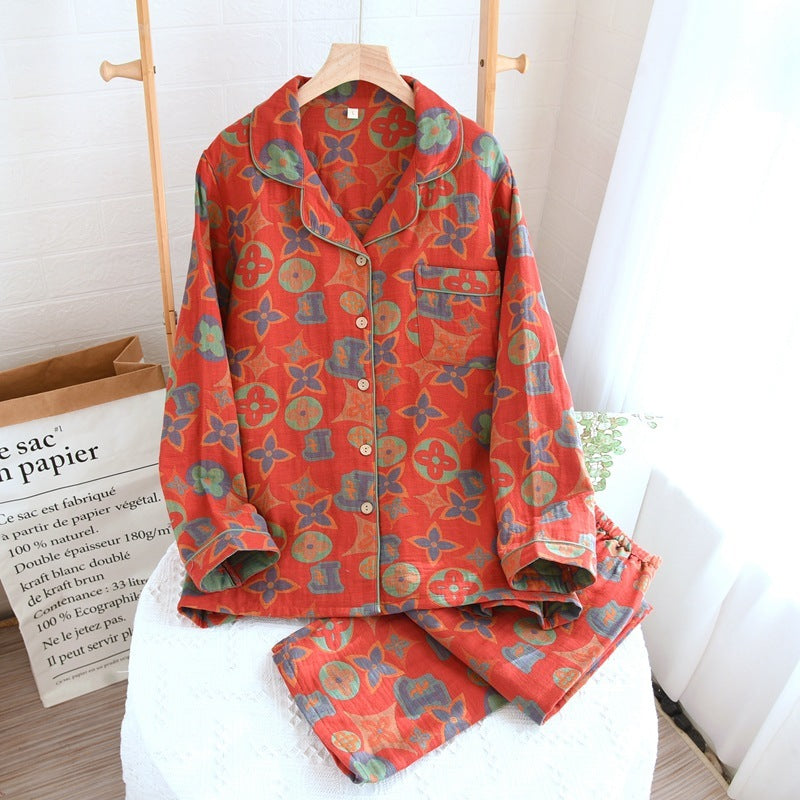 Cozy Printed Cotton Pajama Set - Long Sleeve & Pants Retro New Pure Cotton Pajamas For Women