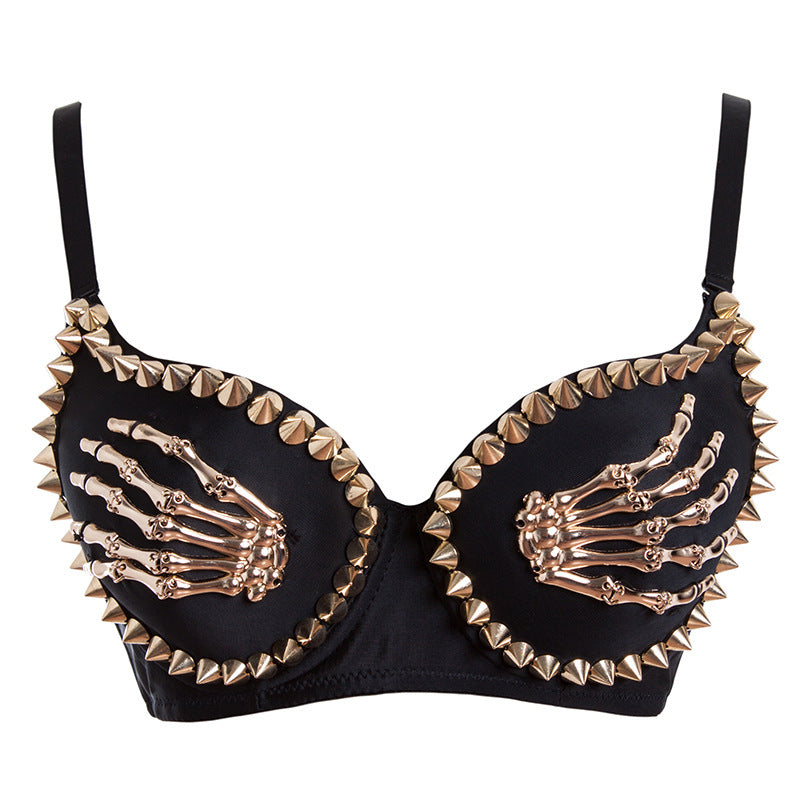 Embellished Skeleton Hand Bra - Goth & Punk Style Lingerie Top Women Nightclub Black Finger Bra