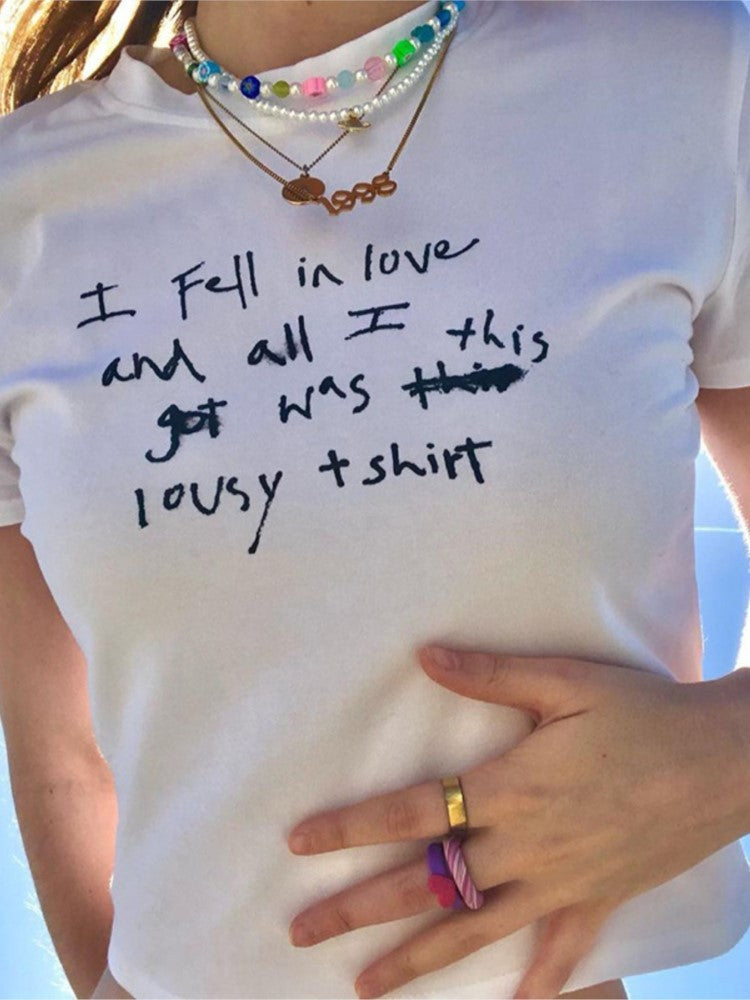 Round Neck Pullover Letter Print Casual Women's T-shirt