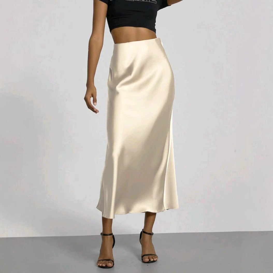 Silk Satin Slim Fit Sheath Skirt For Women's