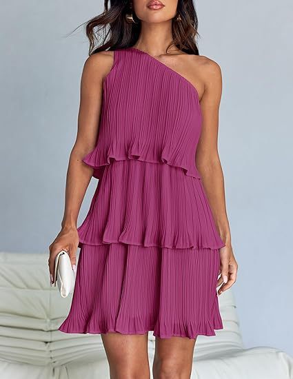 Shoulder Layered Stitching Hem Dress For Women's