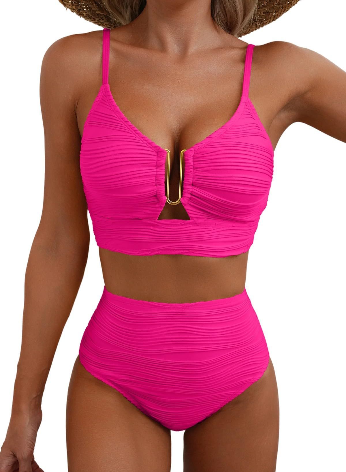 Ruched Elegance – High Waist Chic with a Modern Twist Bikini V-neck Hollow Swimsuit High Waist Women