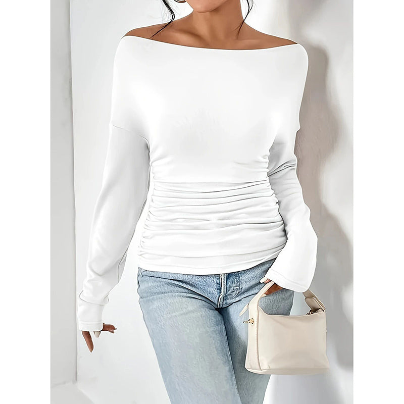 Off The Shoulder Tops Long Sleeve T Shirts Going Out Tops Casual Trendy Ruched Slim Fitted Tees