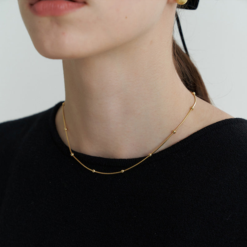 Elegant Everyday Tiny Bead Accent Necklace 925 Sterling Silver Necklace For Women Ball Chain Necklaces Snake Bones Chain Qingdao Ornament