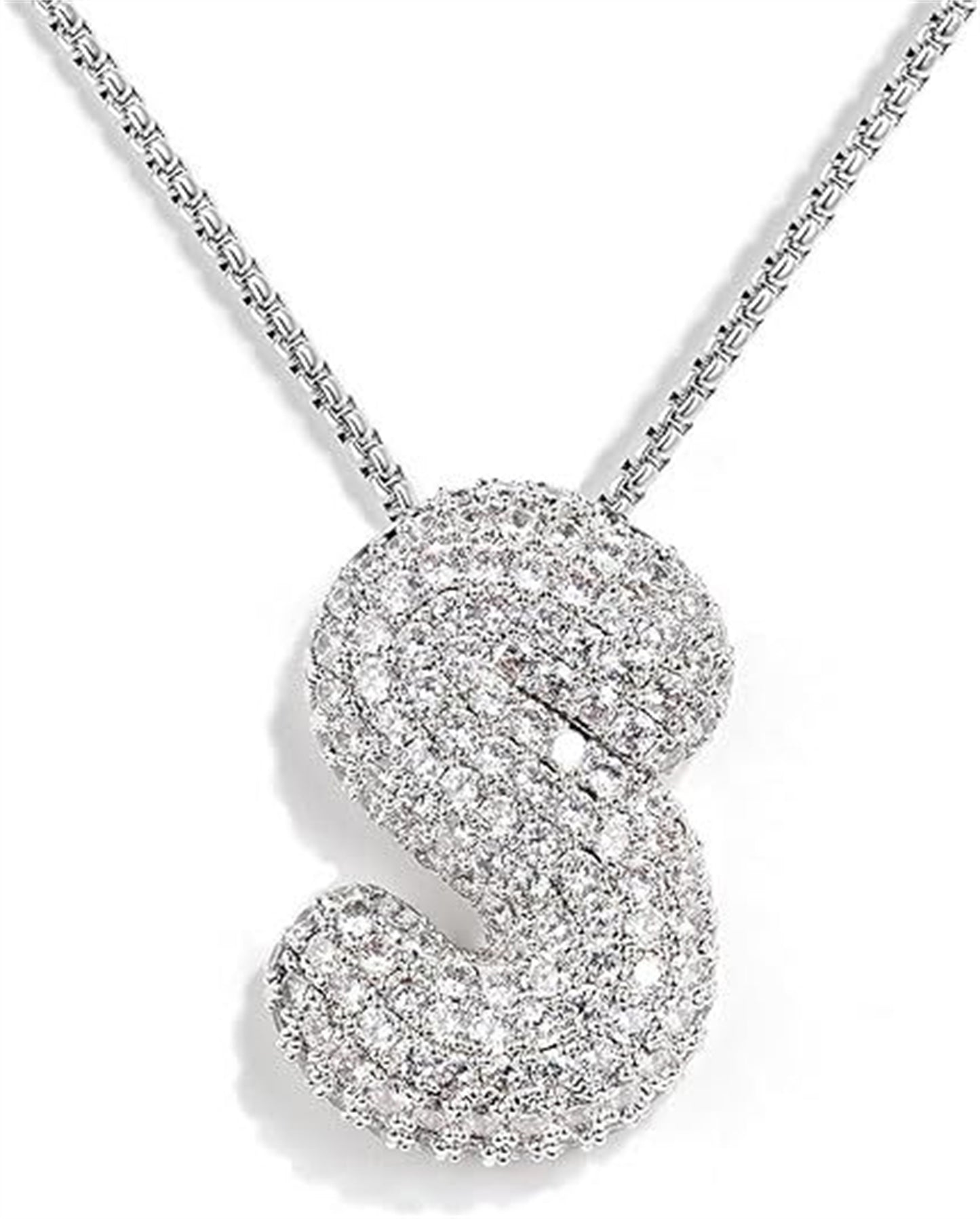 Custom Initial Necklace | Sparkle Alphabet Pendant Brass Zircon Balloon English Letter Necklace