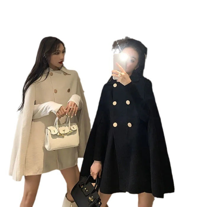 Élan Cape™ Classic Double-Breasted Cape Coat – Chic & Cozy Elegance Cape Top Women's Korean-style Loose