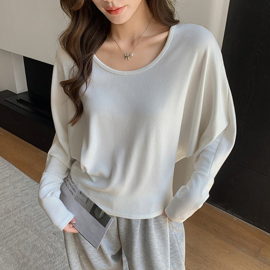 U-collar Batwing Sleeve Elegant Top For Women Autumn And Winter