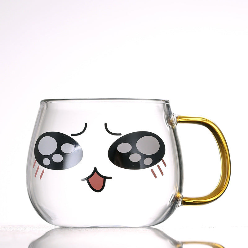 Cute Kawaii Emoji Glass Mug with Gold Handle Cute Glass Expression Coffee Cup Mug