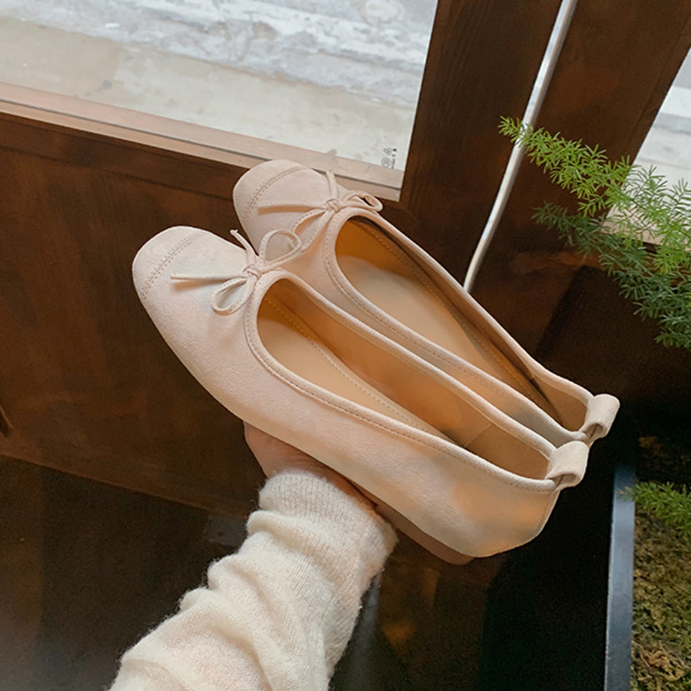 Round-toe Ballet-style Bowknot Soft Surface Low-cut Flat Shoes