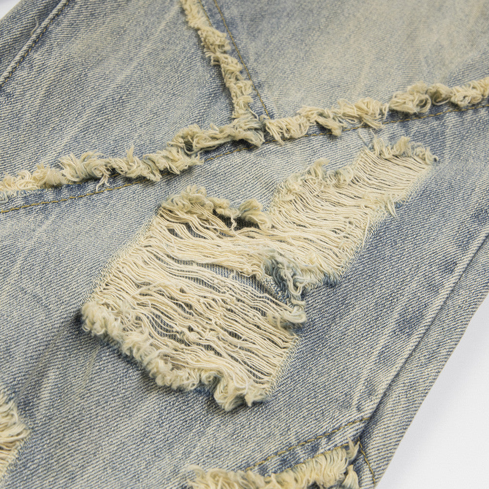Distressed Patchwork Baggy Jeans – Vintage Y2K Grunge Denim Ripped Stitching Jeans For Men And Women