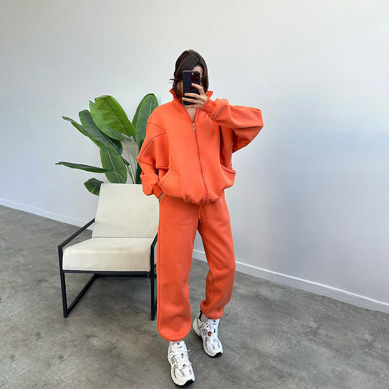 Cozy Core Fleece Set – Zip-Up Hoodie + Relaxed Joggers Sports Suits With Pockets Stand-up Collar Zipper Cardigan And Drawstring Trousers Fashion Jogger Set Outfits Tracksuits Women's Clothing