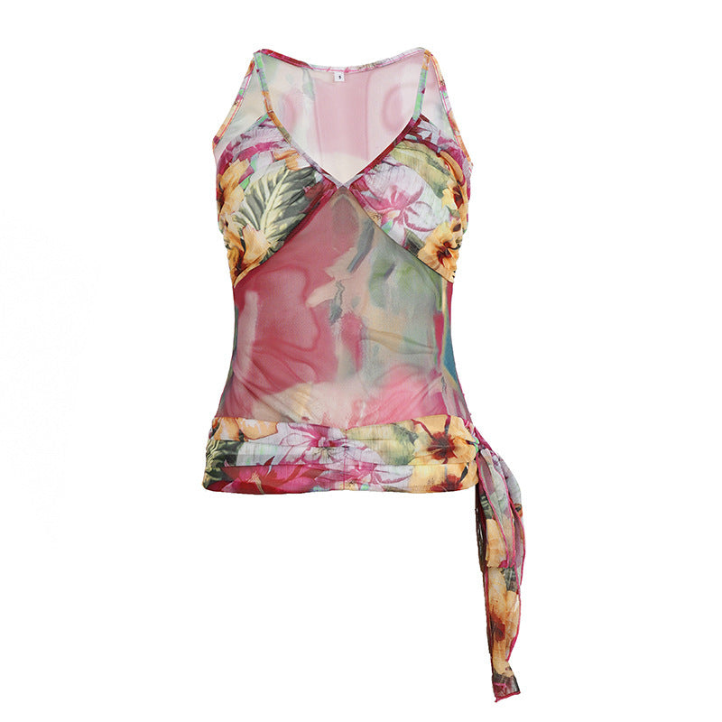 Vacation Style Colorful Abstract Plant Printed Suspenders