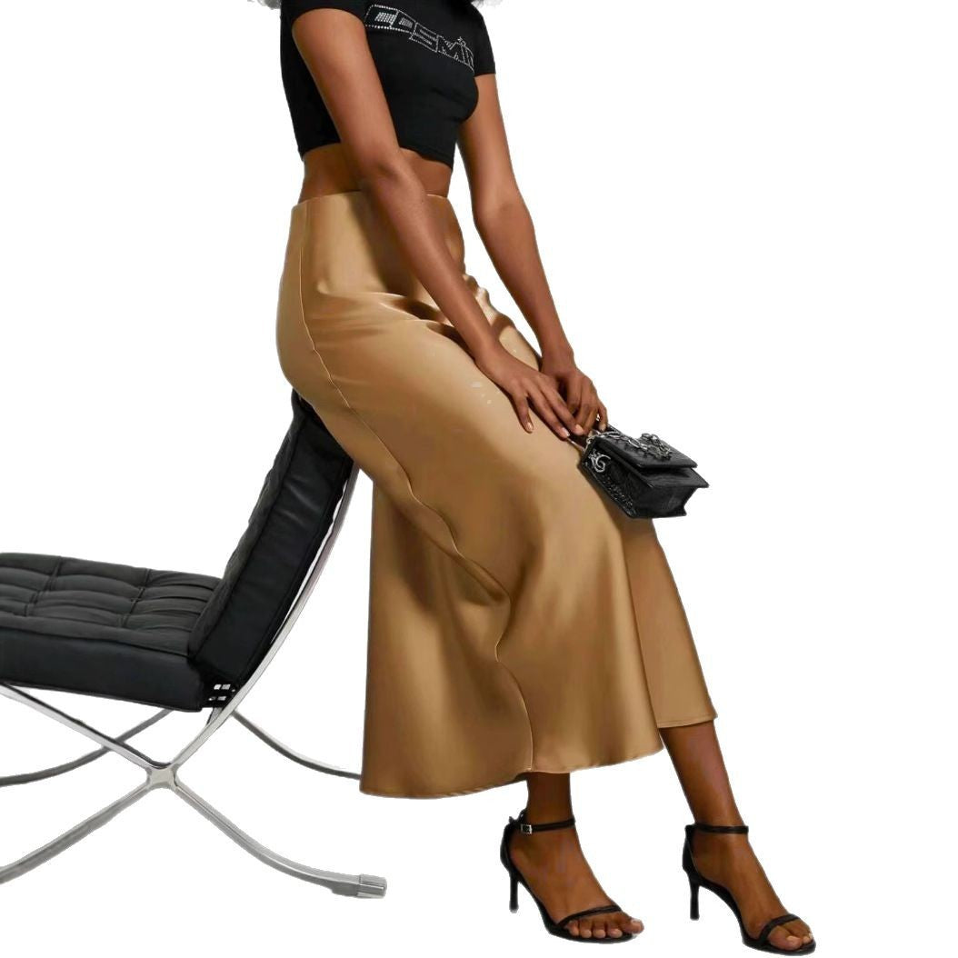 Silk Satin Slim Fit Sheath Skirt For Women's