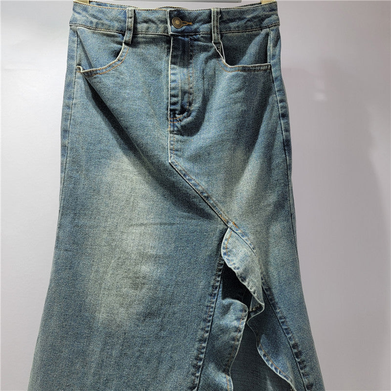 American-style Retro Irregular Denim Skirt For Women's