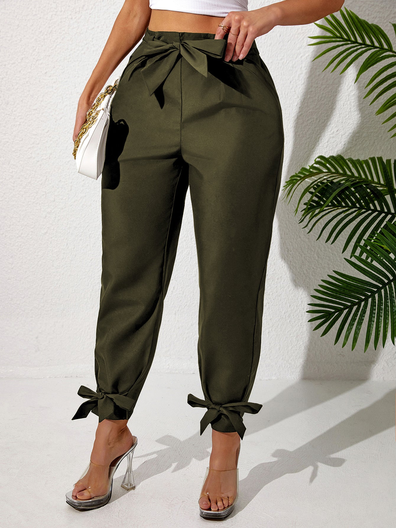 Plus Size Ankle Strap With Fungus Edge Casual Women's Pants