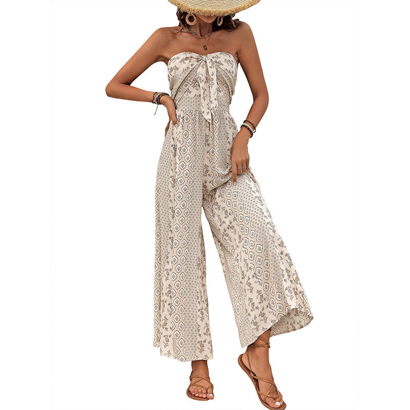 Sleeveless Tube Top Printed Jumpsuit For Women's
