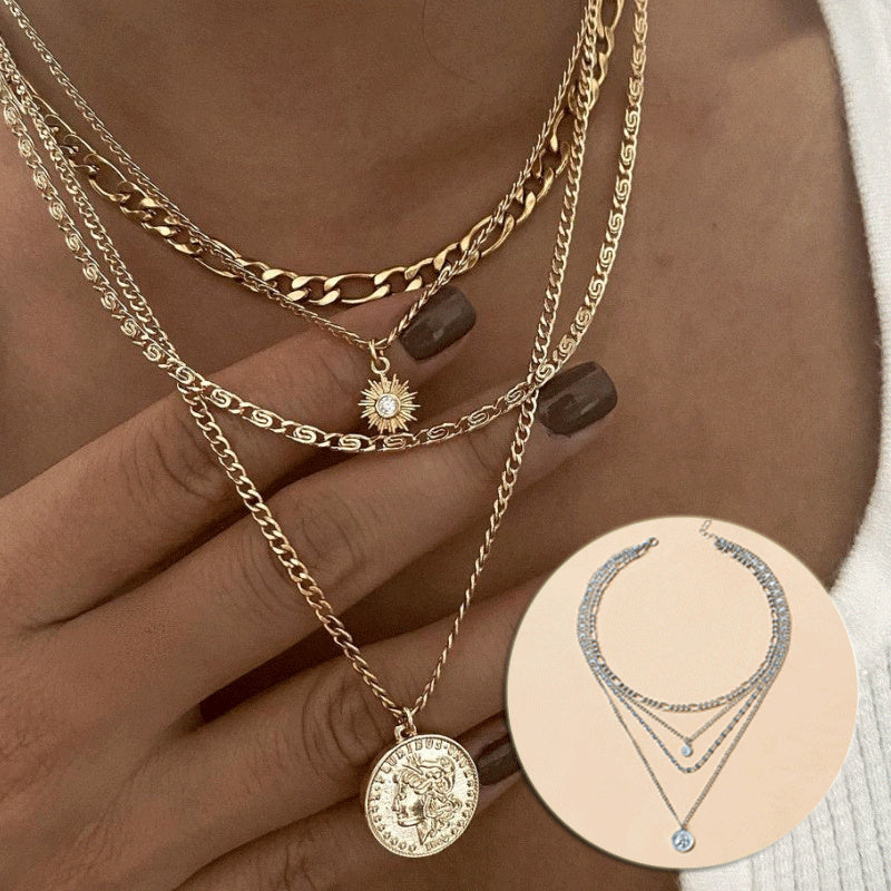 4-Layered Coin Pendant Necklace Set – Boho Chic Statement Jewelry for Women's