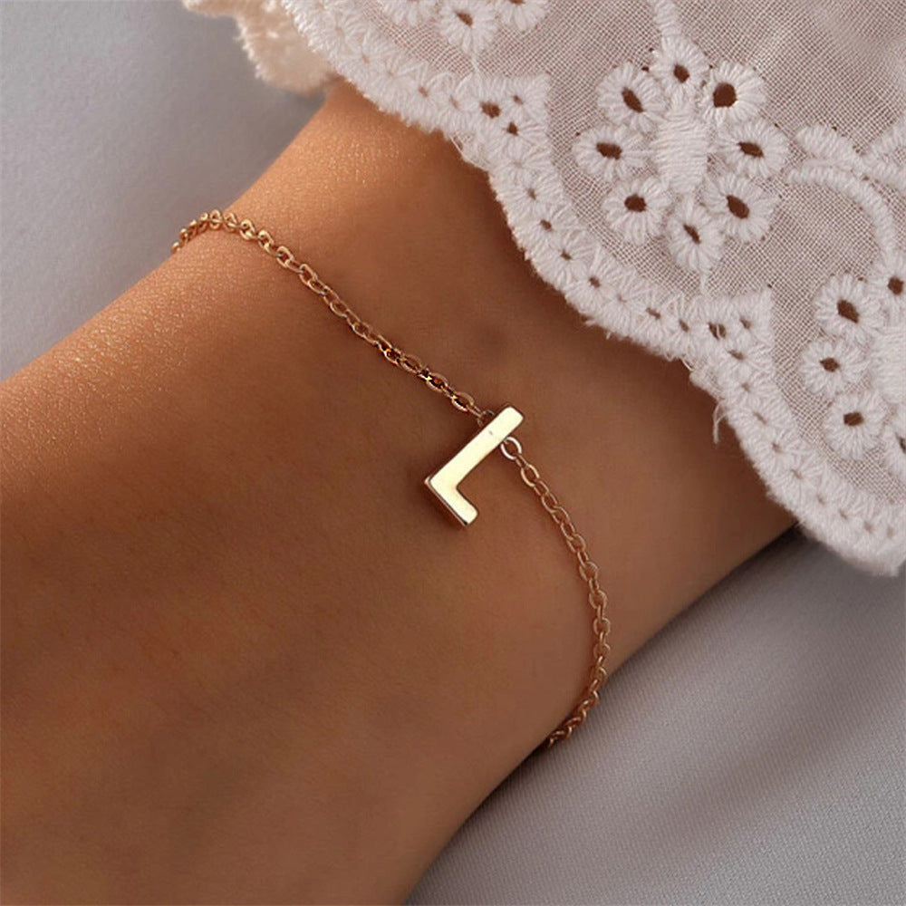 Minimalist Initial Charm Bracelet – Personalized Elegance in Gold & Silver 26 Letters Fashion Personality Stainless Steel Letter Bracelet