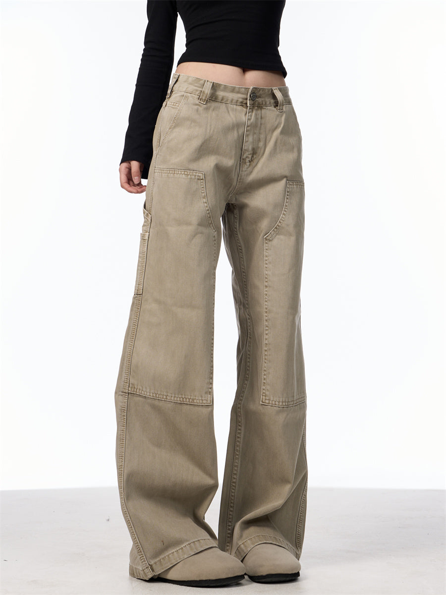 Vintage Wide-Leg Cargo Jeans – Utility Streetwear Style Loose Straight Retro High Street Pocket Design Jeans For Women