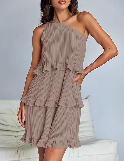 Shoulder Layered Stitching Hem Dress For Women's