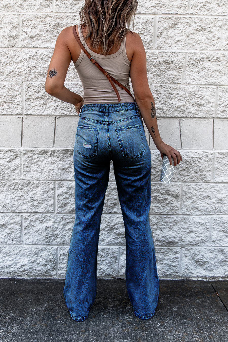 Ripped High Waist Retro Slim Fit Denim Boot-cut Pants