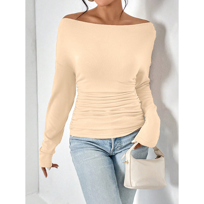 Off The Shoulder Tops Long Sleeve T Shirts Going Out Tops Casual Trendy Ruched Slim Fitted Tees