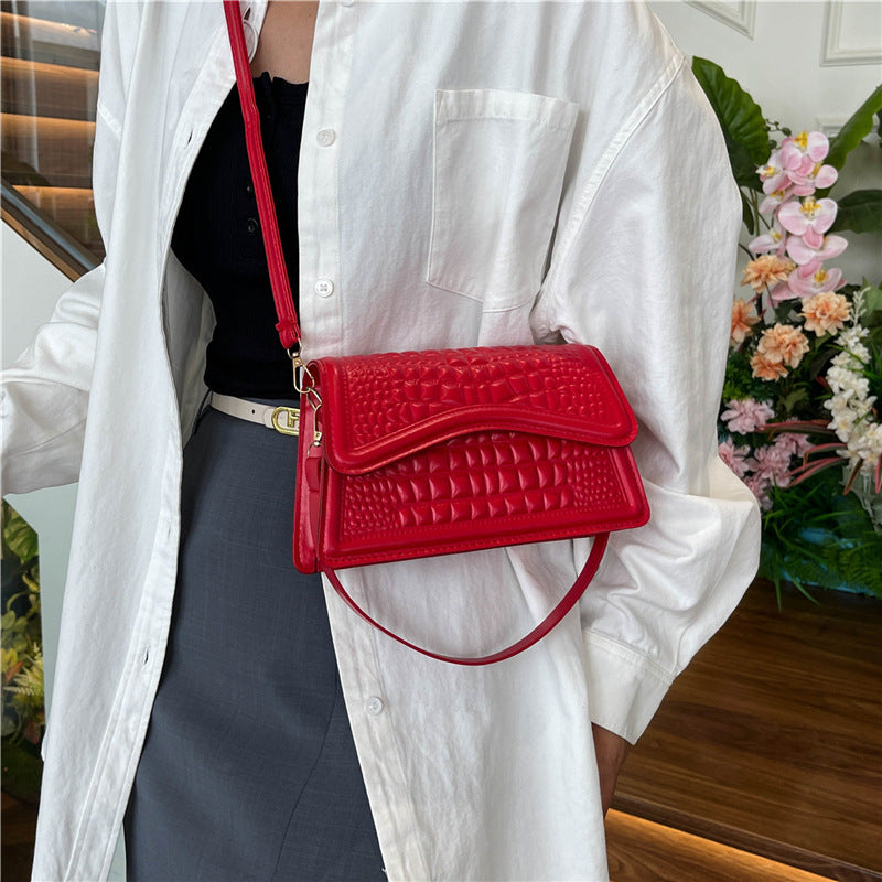 Croc-Embossed Mini Handbag – Bold Colors, Big Style Pattern Shoulder Commuter Western Style Messenger Bag