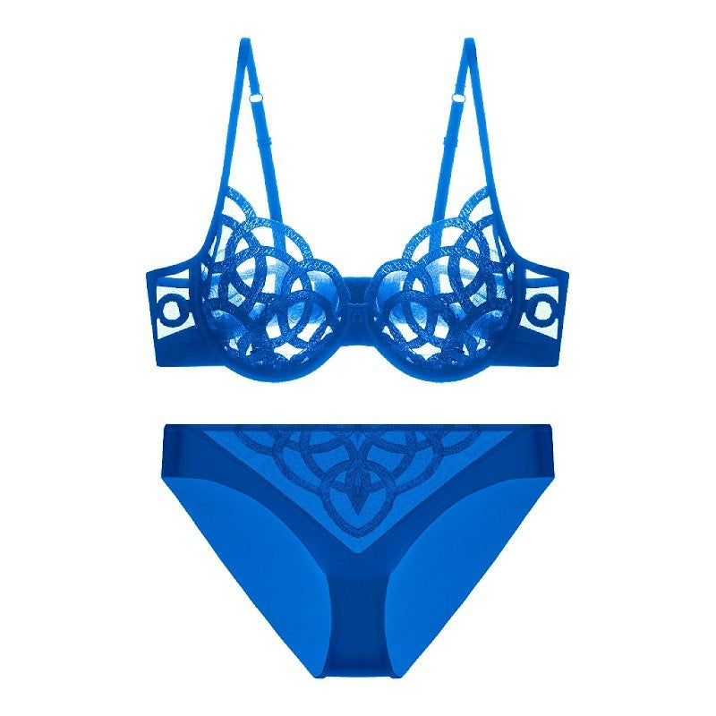 Abstract Embroidery Lingerie Set - Sheer Mesh Underwire Bra & Panty Women's Push Up Bra Ultra-thin Breathable Mesh Embroidery Bra Set