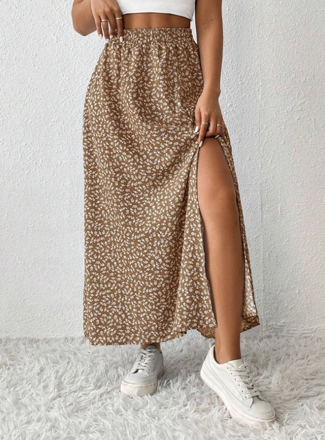 Women's Floral Split High Waist Printed Boho Skirt