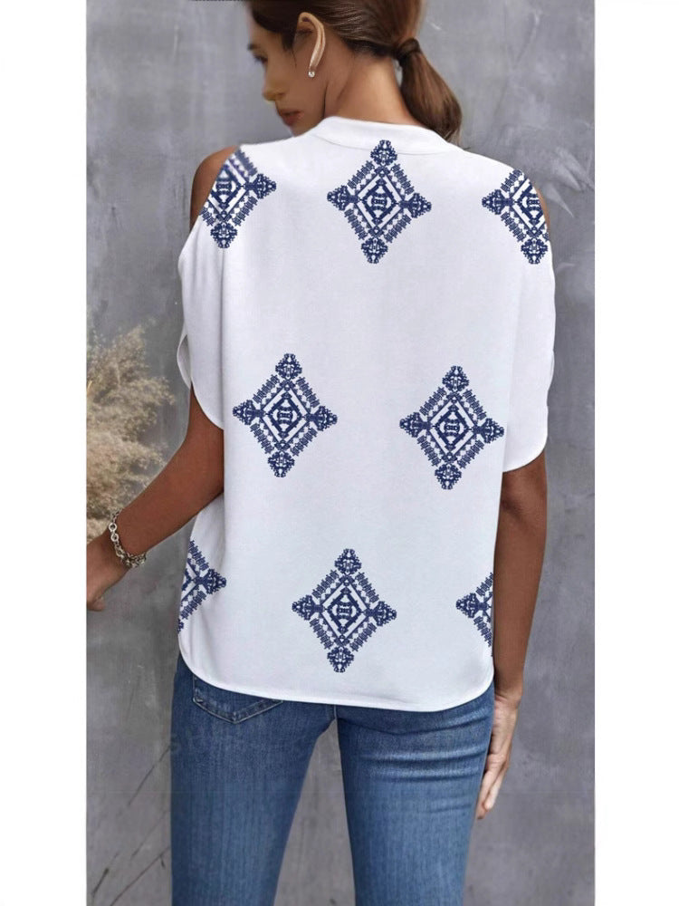 Casual Geometric Printed Short-sleeved Top For Women's