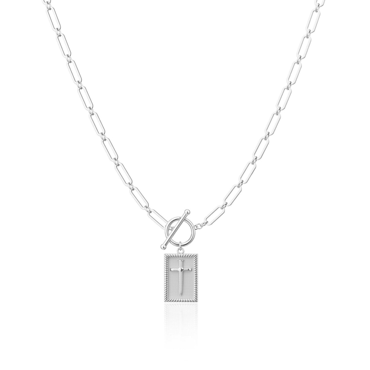 Golden Clip OT Buckle Cross Tag Stainless Steel Chain Necklace