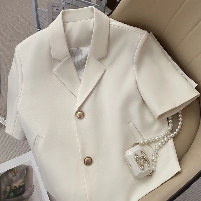 Creamy-white Short-sleeved Suit Jacket For Women's