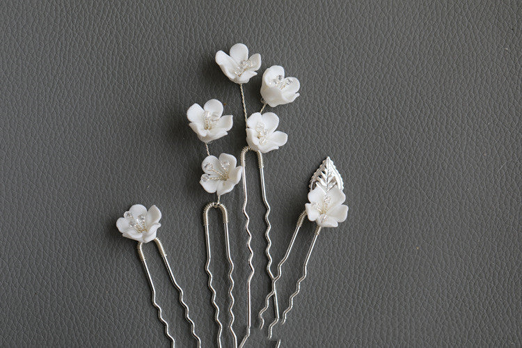 Delicate Porcelain Flower Wedding Hair Accessories Handmade Beaded Ceramic Flower Hair Accessories