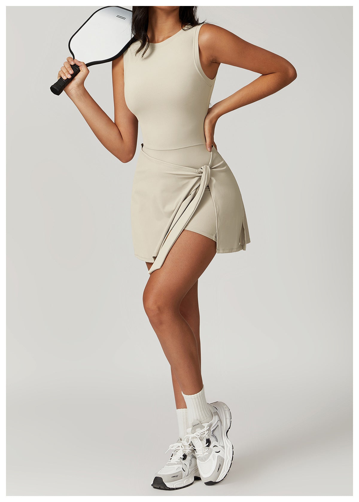 Ace It Tennis Dress – Built-In Shorts & Side Tie Skirt Dual Fitness Fake Two-piece Tight Sports Dress