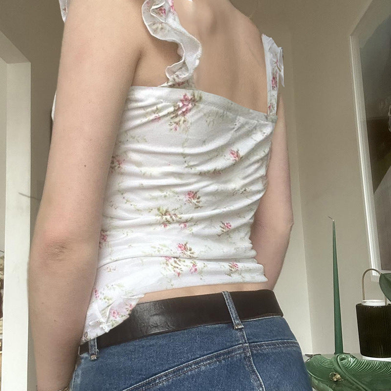 Lace Lace-up Slimming Girl Blouse Short