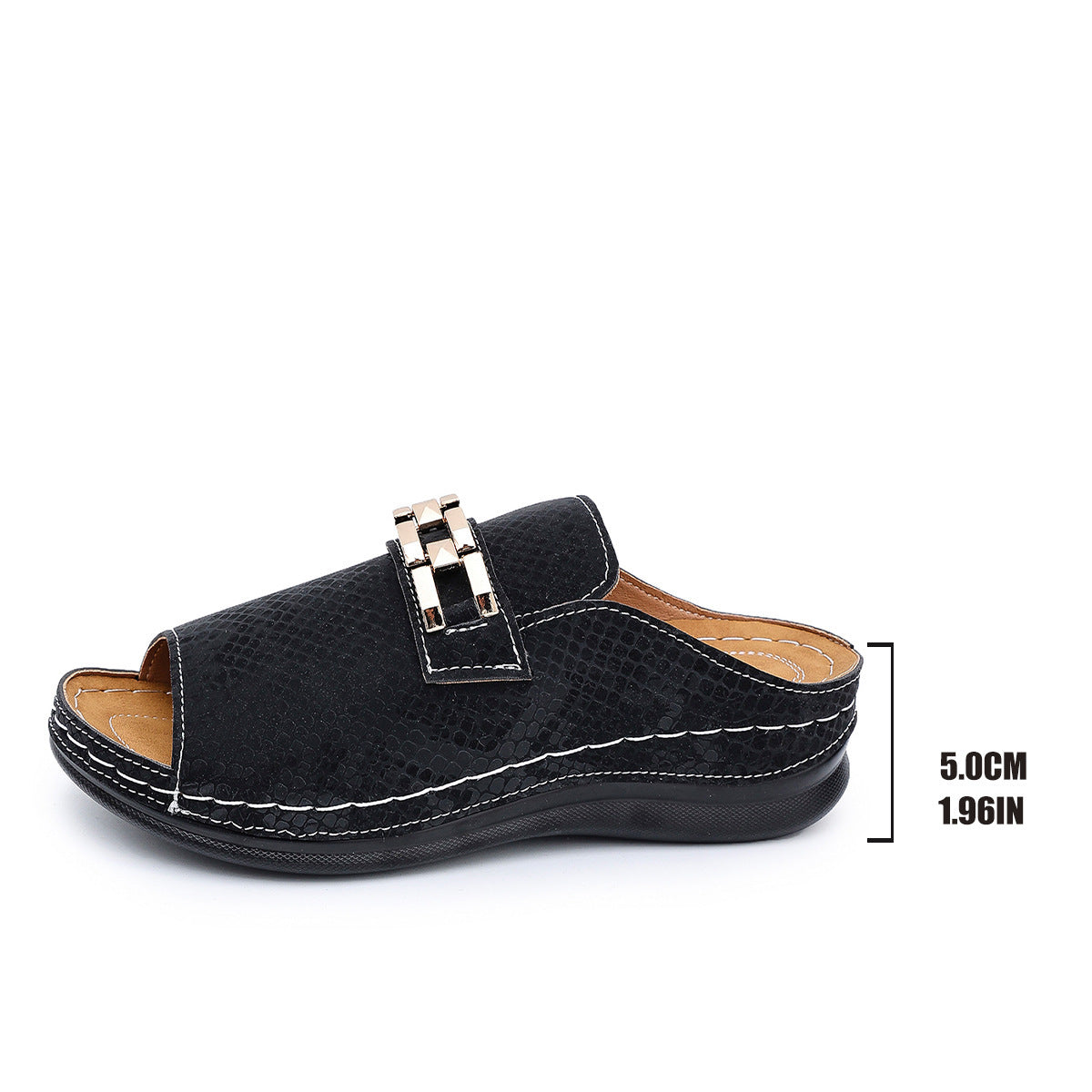 Stylish Flat Slide Sandals with Buckle Detail - Leopard Print & Solid Black Slippers Cool Beach Leopard Slippers