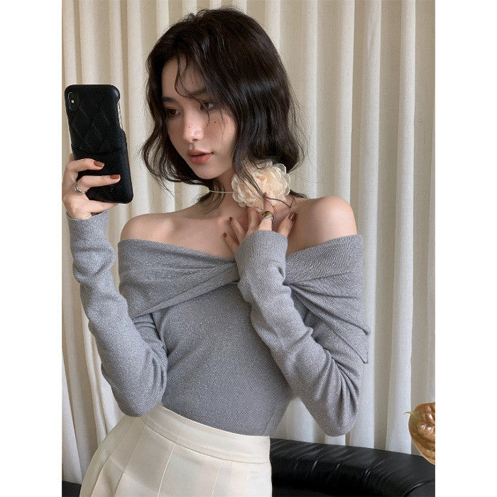 Elegant Spandex Off-shoulder Slim-fit Temperament Top For Women's