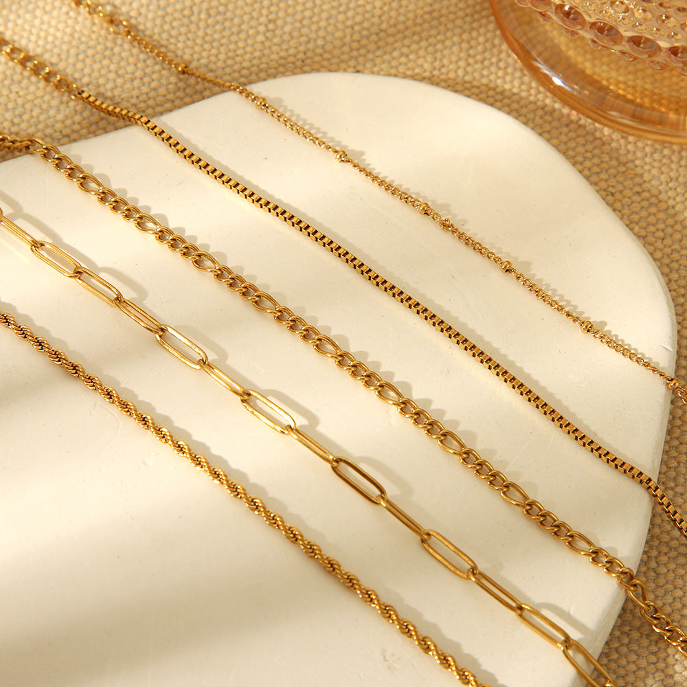 Stainless Steel 18K Gold Plating Hemp Flowers Chain Figaro Chain Bracelet For Women