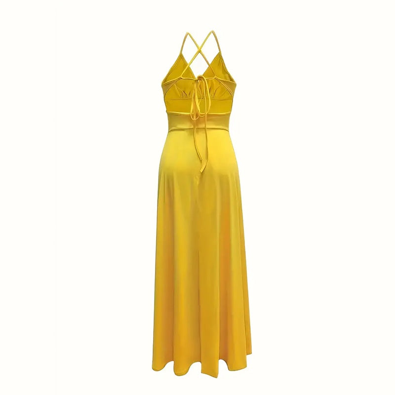 Sexy Deep V Neck Maxi Dress Spaghetti Strap Sleeveless Backless High Slit Long Dress
