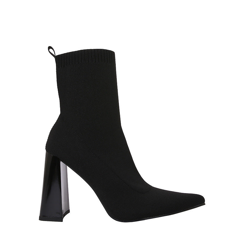 Geometric High Heel Chunky Heel Retro Ankle Boots Elastic Socks Boots Women