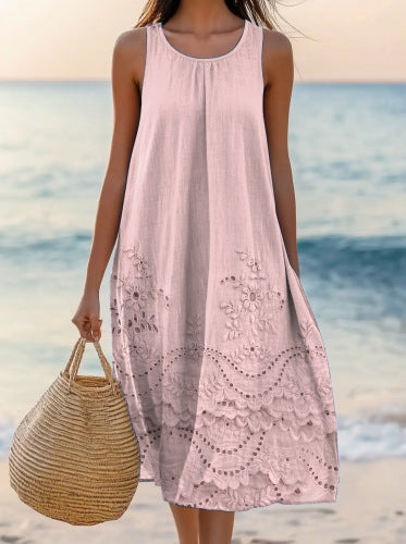 Polyester Short-sleeve One-piece Dress For Women