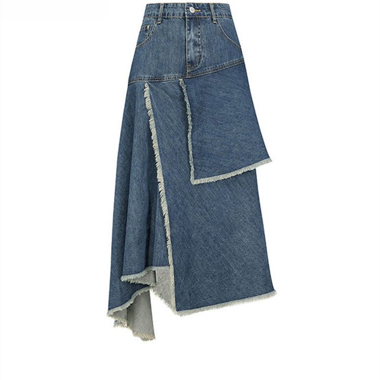 Spring Retro High Waist Irregular Denim Skirts For Women